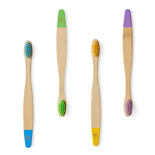 Organic Children's Bamboo Toothbrush | Four Colour | Soft Fibre Bristles | 100% Biodegradable Handle | BPA Free | Vegan Eco Friendly Kids Toothbrushes by Wild & Stone - DealYaSteal