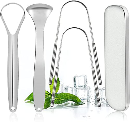 4 Pack Tongue Scraper, MORGLES Stainless Steel Tongue Cleaners for Fresh Breath - DealYaSteal