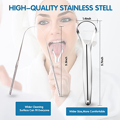 AZLTDCOW 4pack Professional Tongue Scraper, Stainless Steel Tongue Cleaners, 2 Types Tongue Brusher and Tongue Scraper with Exquisite Travel Case, Tongue Care Tool(kit) for Oral Hygiene&Fresh Breath - DealYaSteal