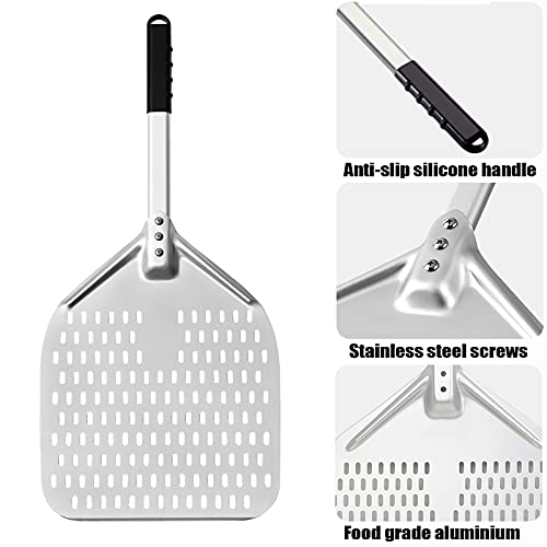Aluminum Pizza Peel 12 Inch Perforated Pizza Peel with Long Handle Non-Stick Pizza Shovel for Professional Bakery Baking Pizza, Bread - DealYaSteal