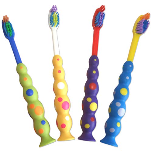 4 Childrens Toothbrushes ~ Bulk Packs Kids Manual Brushes (Sucker) - DealYaSteal