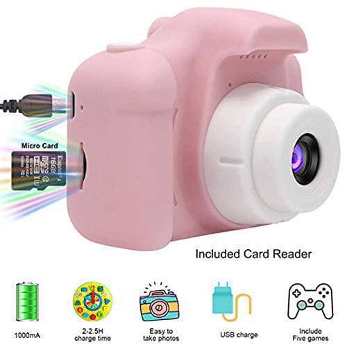 AMERTEER Kids Toy Digital Camera with [ 32 GB Memory Card and Card Reader ] Gifts for Child Boys Girls,Mini Rechargeable Children Shockproof Digital Camcorders Little Kid Toys Gift 1080P 5MP (pink) - DealYaSteal