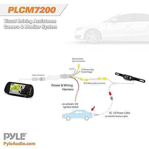 Pyle Backup Car Camera & Rear View Mirror Monitor Screen System-Parking & Reverse Safety Distance Scale Lines, Waterproof & Night Vision Cam with IR LED Lights, 7