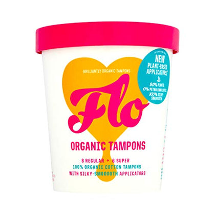 FLO Applicator Tampons, Made from Organic Cotton, Biodegradable, Regular and Super Combo Pack, 14 Count - DealYaSteal