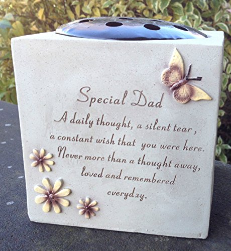 Special Dad - Grave Vase (Rose Bowl) with Butterfly and Flowers - Memorial Garden Graveside - DealYaSteal