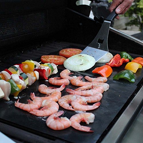 Hyfive Non Stick BBQ Grill Mat Pack of 2 Barbecue Baking Mats for Charcoal, Gas or Electric Grill - Heat Resistant, Reuseable and Easy to Clean - DealYaSteal