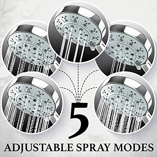 DIY Doctor Universal Shower Head - High Pressure - 5 Adjustable Spray Modes - Stunning Chrome Finish - Easy Limescale Removal - DealYaSteal