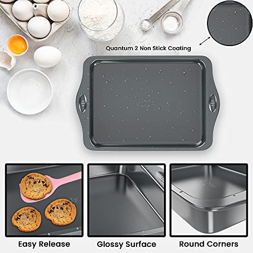 Rholet Baking Tray for Oven - 12x9 Inch Non Stick Brownie Tin ,Easy to Clean Heavy Duty Carbon Steel Deep Pan with Cutting Guides - Swift Release Bake Focaccia Lasagne Flapjacks Muffins - DealYaSteal