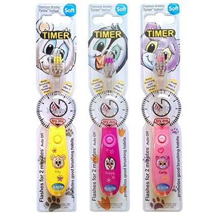 Children's Toothbrush with Flashing Timer - Pack of 3 for Girls - Club Cutie - DealYaSteal