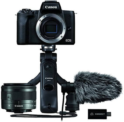 Canon EOS M50 Mark II Essential Streaming Kit camera+lens EF-M 15-45mm F3.5-5.6 is STM+stereo microphone+grip tripod+Atomos Connect 4K video stream (24.1 MP,touch LCD,Bluetooth)-Black-Amazon Exclusive - DealYaSteal