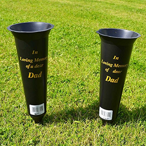 Set of 2 Dad In Loving Memory Spiked Memorial Grave Flower Vases - DealYaSteal