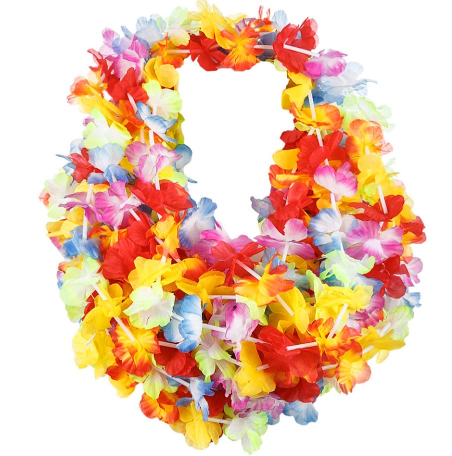 12 x Hawaiian Leis Garland Hula Aloha Hawaii Hen Stag Flower Necklaces Party Fancy Dress Tropical Floral Luau Hen Stag Party Beach Theme Supplies Props - DealYaSteal