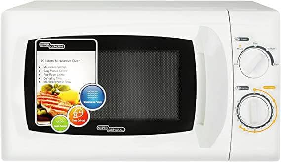 Super General 20 Liter Compact Counter-Top Microwave Oven, 700W Power, SGMM921, Defrost, Quick-Reheat, White, 46.5 x 35 x 29.1 cm - DealYaSteal